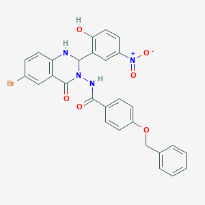 molecular formula C28H21BrN4O6 B330560 4-(benzyloxy)-N-(6-bromo-2-{2-hydroxy-5-nitrophenyl}-4-oxo-1,4-dihydro-3(2H)-quinazolinyl)benzamide 
