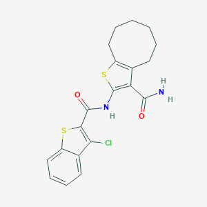 molecular formula C20H19ClN2O2S2 B330568 2-{[(3-Chloro-1-benzothien-2-yl)carbonyl]amino}-4,5,6,7,8,9-hexahydrocycloocta[b]thiophene-3-carboxamide 