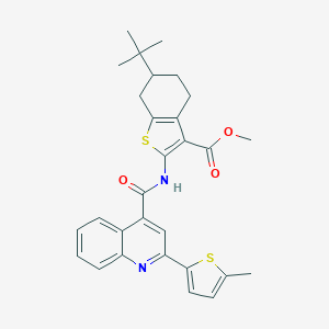 molecular formula C29H30N2O3S2 B330569 Methyl 6-tert-butyl-2-({[2-(5-methyl-2-thienyl)-4-quinolinyl]carbonyl}amino)-4,5,6,7-tetrahydro-1-benzothiophene-3-carboxylate 