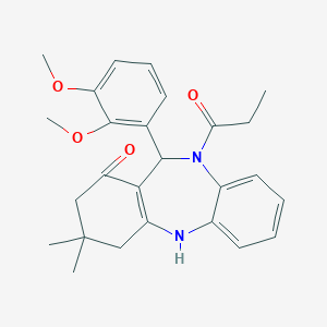 molecular formula C26H30N2O4 B330580 11-(2,3-Dimethoxy-phenyl)-3,3-dimethyl-10-propionyl-2,3,4,5,10,11-hexahydro-dibe 