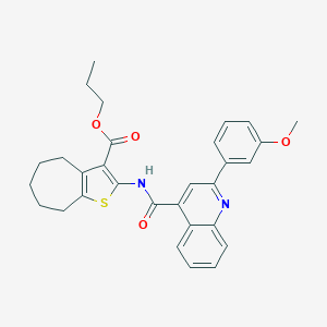 molecular formula C30H30N2O4S B330583 propyl 2-({[2-(3-methoxyphenyl)-4-quinolinyl]carbonyl}amino)-5,6,7,8-tetrahydro-4H-cyclohepta[b]thiophene-3-carboxylate 