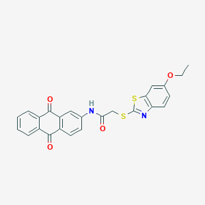 molecular formula C25H18N2O4S2 B330594 N-(9,10-dioxo-9,10-dihydro-2-anthracenyl)-2-[(6-ethoxy-1,3-benzothiazol-2-yl)sulfanyl]acetamide 