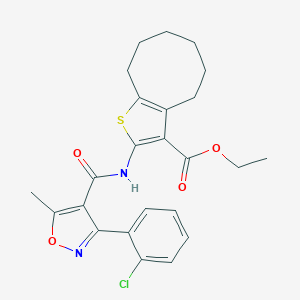 molecular formula C24H25ClN2O4S B330601 Ethyl 2-({[3-(2-chlorophenyl)-5-methyl-4-isoxazolyl]carbonyl}amino)-4,5,6,7,8,9-hexahydrocycloocta[b]thiophene-3-carboxylate 