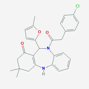 molecular formula C28H27ClN2O3 B330612 10-[(4-chlorophenyl)acetyl]-3,3-dimethyl-11-(5-methyl-2-furyl)-2,3,4,5,10,11-hexahydro-1H-dibenzo[b,e][1,4]diazepin-1-one 