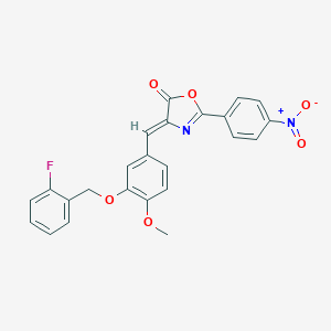 molecular formula C24H17FN2O6 B330618 4-{3-[(2-fluorobenzyl)oxy]-4-methoxybenzylidene}-2-{4-nitrophenyl}-1,3-oxazol-5(4H)-one 