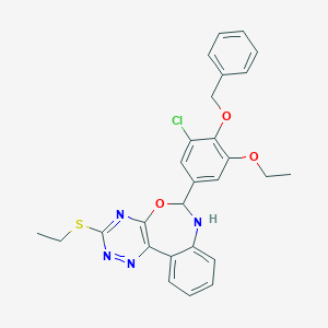 molecular formula C27H25ClN4O3S B330619 6-[4-(Benzyloxy)-3-chloro-5-ethoxyphenyl]-3-(ethylsulfanyl)-6,7-dihydro[1,2,4]triazino[5,6-d][3,1]benzoxazepine 