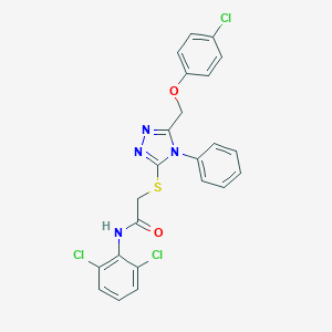 molecular formula C23H17Cl3N4O2S B330622 2-({5-[(4-chlorophenoxy)methyl]-4-phenyl-4H-1,2,4-triazol-3-yl}sulfanyl)-N-(2,6-dichlorophenyl)acetamide 