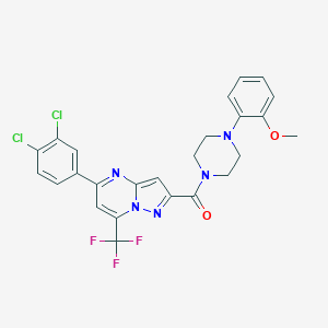 molecular formula C25H20Cl2F3N5O2 B330628 [5-(3,4-Dichlorophenyl)-7-(trifluoromethyl)pyrazolo[1,5-a]pyrimidin-2-yl][4-(2-methoxyphenyl)piperazino]methanone 