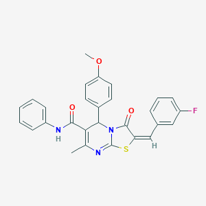 molecular formula C28H22FN3O3S B330630 2-(3-fluorobenzylidene)-5-(4-methoxyphenyl)-7-methyl-3-oxo-N-phenyl-2,3-dihydro-5H-[1,3]thiazolo[3,2-a]pyrimidine-6-carboxamide 