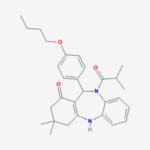 6-(4-Butoxyphenyl)-9,9-dimethyl-5-(2-methylpropanoyl)-6,8,10,11-tetrahydrobenzo[b][1,4]benzodiazepin-7-one