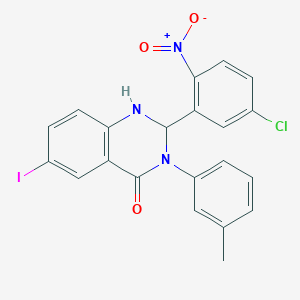 molecular formula C21H15ClIN3O3 B330646 2-(5-chloro-2-nitrophenyl)-6-iodo-3-(3-methylphenyl)-2,3-dihydroquinazolin-4(1H)-one 