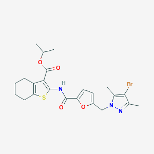 molecular formula C23H26BrN3O4S B330652 isopropyl 2-({5-[(4-bromo-3,5-dimethyl-1H-pyrazol-1-yl)methyl]-2-furoyl}amino)-4,5,6,7-tetrahydro-1-benzothiophene-3-carboxylate 