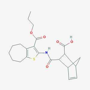 molecular formula C22H27NO5S B330655 3-{[3-(propoxycarbonyl)-5,6,7,8-tetrahydro-4H-cyclohepta[b]thiophen-2-yl]carbamoyl}bicyclo[2.2.1]hept-5-ene-2-carboxylic acid 