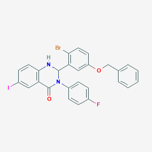 molecular formula C27H19BrFIN2O2 B330662 2-[5-(benzyloxy)-2-bromophenyl]-3-(4-fluorophenyl)-6-iodo-2,3-dihydro-4(1H)-quinazolinone 