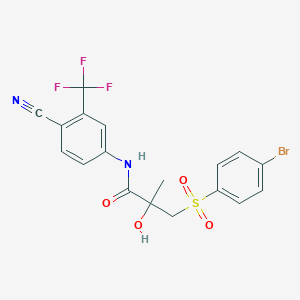 molecular formula C18H14BrF3N2O4S B3306655 3-(4-Bromophenyl)sulfonyl-N-[4-cyano-3-(trifluoromethyl)phenyl]-2-hydroxy-2-methylpropanamide CAS No. 929029-30-1
