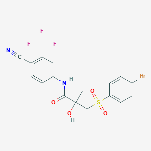 molecular formula C18H14BrF3N2O4S B3306655 3-[(4-BRomobenzene)sulfonyl]-N-[4-cyano-3-(trifluoromethyl)phenyl]-2-hydroxy-2-methylpropanamide CAS No. 929029-30-1