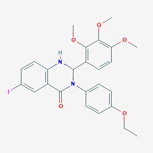 molecular formula C25H25IN2O5 B330666 3-(4-ethoxyphenyl)-6-iodo-2-(2,3,4-trimethoxyphenyl)-2,3-dihydro-4(1H)-quinazolinone 