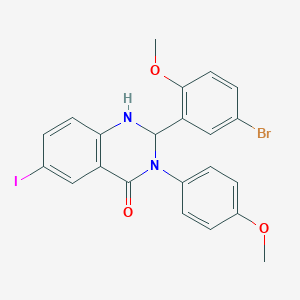 molecular formula C22H18BrIN2O3 B330669 2-(5-bromo-2-methoxyphenyl)-6-iodo-3-(4-methoxyphenyl)-2,3-dihydro-4(1H)-quinazolinone 