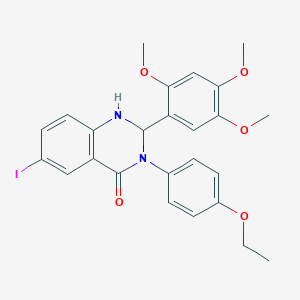 molecular formula C25H25IN2O5 B330671 3-(4-ethoxyphenyl)-6-iodo-2-(2,4,5-trimethoxyphenyl)-2,3-dihydro-4(1H)-quinazolinone 