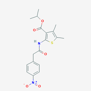 molecular formula C18H20N2O5S B330673 Isopropyl 2-[({4-nitrophenyl}acetyl)amino]-4,5-dimethyl-3-thiophenecarboxylate 