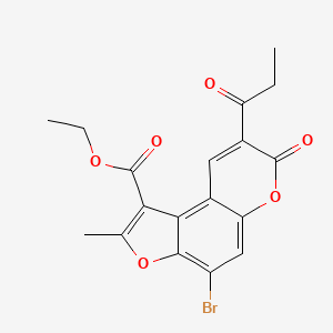 molecular formula C18H15BrO6 B3306795 ethyl 4-bromo-2-methyl-7-oxo-8-propanoyl-7H-furo[3,2-f]chromene-1-carboxylate CAS No. 929452-21-1