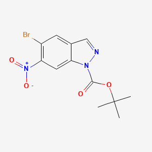 molecular formula C12H12BrN3O4 B3306868 叔丁基 5-溴-6-硝基-1H-吲唑-1-甲酸酯 CAS No. 929617-38-9
