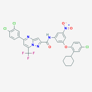 molecular formula C32H23Cl3F3N5O4 B330688 N-[3-(4-chloro-2-cyclohexylphenoxy)-5-nitrophenyl]-5-(3,4-dichlorophenyl)-7-(trifluoromethyl)pyrazolo[1,5-a]pyrimidine-2-carboxamide 