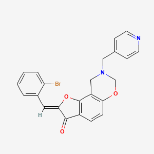 molecular formula C23H17BrN2O3 B3306891 (Z)-2-(2-bromobenzylidene)-8-(pyridin-4-ylmethyl)-8,9-dihydro-2H-benzofuro[7,6-e][1,3]oxazin-3(7H)-one CAS No. 929825-39-8