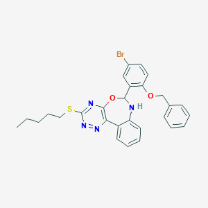 molecular formula C28H27BrN4O2S B330704 6-[2-(Benzyloxy)-5-bromophenyl]-3-(pentylsulfanyl)-6,7-dihydro[1,2,4]triazino[5,6-d][3,1]benzoxazepine 