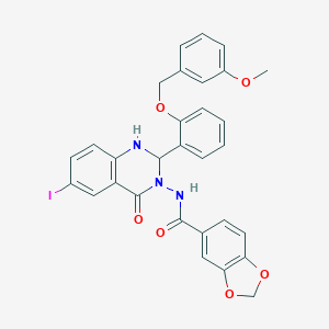 molecular formula C30H24IN3O6 B330705 N-(6-iodo-2-{2-[(3-methoxybenzyl)oxy]phenyl}-4-oxo-1,4-dihydro-3(2H)-quinazolinyl)-1,3-benzodioxole-5-carboxamide 
