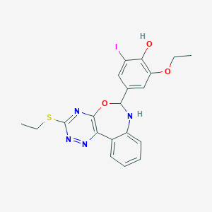 molecular formula C20H19IN4O3S B330706 2-Ethoxy-4-[3-(ethylsulfanyl)-6,7-dihydro[1,2,4]triazino[5,6-d][3,1]benzoxazepin-6-yl]-6-iodophenol 