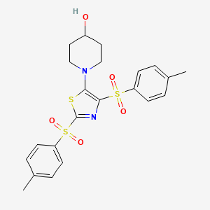 molecular formula C22H24N2O5S3 B3307074 1-(2,4-Ditosylthiazol-5-yl)piperidin-4-ol CAS No. 931338-61-3