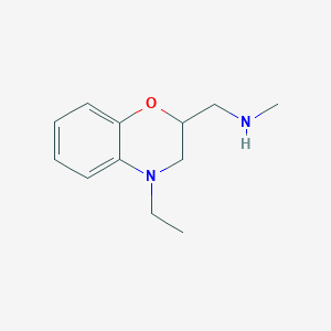 molecular formula C12H18N2O B3307105 N-[(4-ethyl-3,4-dihydro-2H-1,4-benzoxazin-2-yl)methyl]-N-methylamine CAS No. 93138-65-9