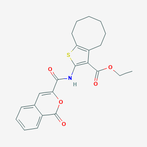 molecular formula C23H23NO5S B330711 ethyl 2-{[(1-oxo-1H-isochromen-3-yl)carbonyl]amino}-4,5,6,7,8,9-hexahydrocycloocta[b]thiophene-3-carboxylate 