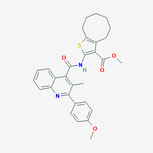 molecular formula C30H30N2O4S B330712 Methyl 2-({[2-(4-methoxyphenyl)-3-methyl-4-quinolinyl]carbonyl}amino)-4,5,6,7,8,9-hexahydrocycloocta[b]thiophene-3-carboxylate 