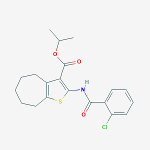 molecular formula C20H22ClNO3S B330714 isopropyl 2-[(2-chlorobenzoyl)amino]-5,6,7,8-tetrahydro-4H-cyclohepta[b]thiophene-3-carboxylate 