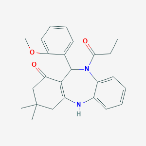 molecular formula C25H28N2O3 B330718 11-(2-methoxyphenyl)-3,3-dimethyl-10-propionyl-2,3,4,5,10,11-hexahydro-1H-dibenzo[b,e][1,4]diazepin-1-one 
