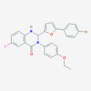 molecular formula C26H20BrIN2O3 B330719 2-[5-(4-bromophenyl)-2-furyl]-3-(4-ethoxyphenyl)-6-iodo-2,3-dihydro-4(1H)-quinazolinone 