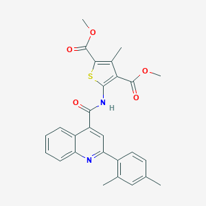 molecular formula C27H24N2O5S B330721 Dimethyl 5-({[2-(2,4-dimethylphenyl)-4-quinolinyl]carbonyl}amino)-3-methyl-2,4-thiophenedicarboxylate 