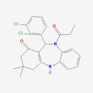 molecular formula C24H24Cl2N2O2 B330724 6-(2,3-Dichlorophenyl)-9,9-dimethyl-5-propanoyl-6,8,10,11-tetrahydrobenzo[b][1,4]benzodiazepin-7-one 