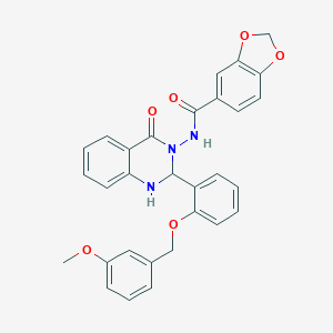 molecular formula C30H25N3O6 B330725 N-(2-{2-[(3-methoxybenzyl)oxy]phenyl}-4-oxo-1,4-dihydro-3(2H)-quinazolinyl)-1,3-benzodioxole-5-carboxamide 