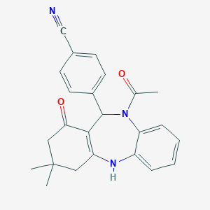 4-(10-acetyl-3,3-dimethyl-1-oxo-2,3,4,5,10,11-hexahydro-1H-dibenzo[b,e][1,4]diazepin-11-yl)benzonitrile