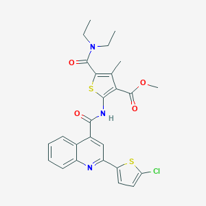 molecular formula C26H24ClN3O4S2 B330728 Methyl 2-({[2-(5-chloro-2-thienyl)-4-quinolinyl]carbonyl}amino)-5-[(diethylamino)carbonyl]-4-methyl-3-thiophenecarboxylate 