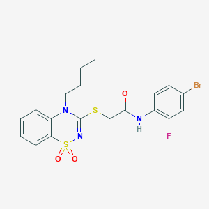 molecular formula C19H19BrFN3O3S2 B3307302 N-(4-bromo-2-fluorophenyl)-2-((4-butyl-1,1-dioxido-4H-benzo[e][1,2,4]thiadiazin-3-yl)thio)acetamide CAS No. 932967-34-5