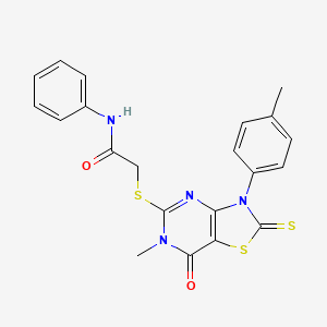 molecular formula C21H18N4O2S3 B3307304 2-((6-methyl-7-oxo-2-thioxo-3-(p-tolyl)-2,3,6,7-tetrahydrothiazolo[4,5-d]pyrimidin-5-yl)thio)-N-phenylacetamide CAS No. 932967-44-7