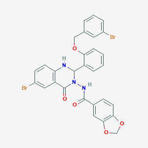 molecular formula C29H21Br2N3O5 B330731 N-(6-bromo-2-{2-[(3-bromobenzyl)oxy]phenyl}-4-oxo-1,4-dihydro-3(2H)-quinazolinyl)-1,3-benzodioxole-5-carboxamide 