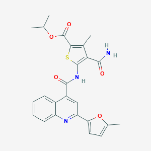 molecular formula C25H23N3O5S B330737 Isopropyl 4-(aminocarbonyl)-3-methyl-5-({[2-(5-methyl-2-furyl)-4-quinolinyl]carbonyl}amino)-2-thiophenecarboxylate 