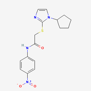 molecular formula C16H18N4O3S B3307375 2-((1-cyclopentyl-1H-imidazol-2-yl)thio)-N-(4-nitrophenyl)acetamide CAS No. 933013-85-5