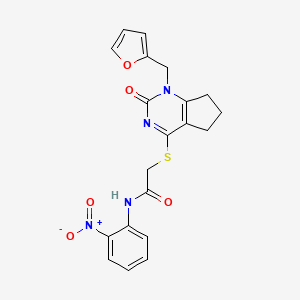 molecular formula C20H18N4O5S B3307415 2-((1-(furan-2-ylmethyl)-2-oxo-2,5,6,7-tetrahydro-1H-cyclopenta[d]pyrimidin-4-yl)thio)-N-(2-nitrophenyl)acetamide CAS No. 933204-32-1