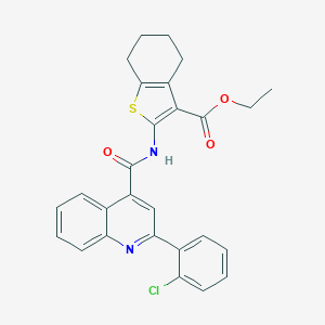 molecular formula C27H23ClN2O3S B330749 Ethyl 2-({[2-(2-chlorophenyl)-4-quinolinyl]carbonyl}amino)-4,5,6,7-tetrahydro-1-benzothiophene-3-carboxylate 